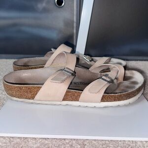 Birkenstock Mayari Sandals Off-White/Grey Nubuck Leather EUR 39 / US 8